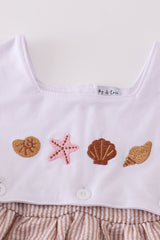 Brown seersucker starfish shell embroidery girl dress