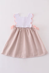 Brown seersucker starfish shell embroidery girl dress