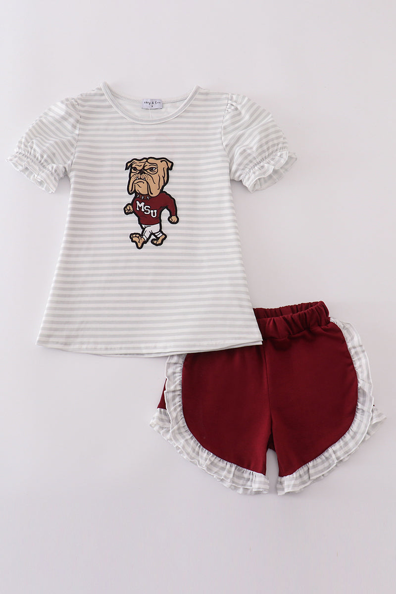 Maroon Mississippi applique stripe set