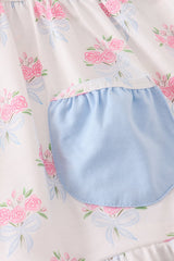 Blue floral bow print ruffle shorts set